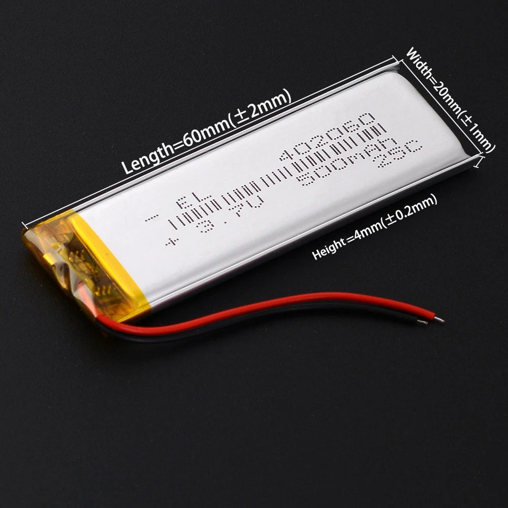 JST2.0 3P JST1.25u 402060 3.7V 500mAh Rechargeable Lithium Lipo Li-ion Polymer Battery