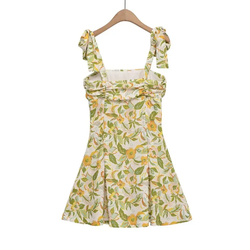 Summer 2025 New Arrival Women's Floral Print Svel round Ne ort Dr Sweet High Waist A-Line Gown without Brand