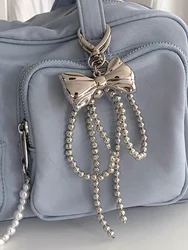 Korean Cute Bow pearl Bag Pandent Chain Y2K Bowknot Charm Keychain Decorations for Purse Bag Backpack Handbag Accessories