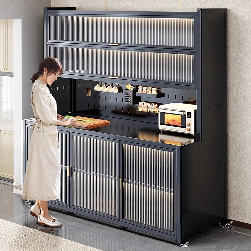 Kitchen rack Thickened dustproof dining side locker Floor-to-ceiling multi-layer microwave oven storage cabinet Cupboard