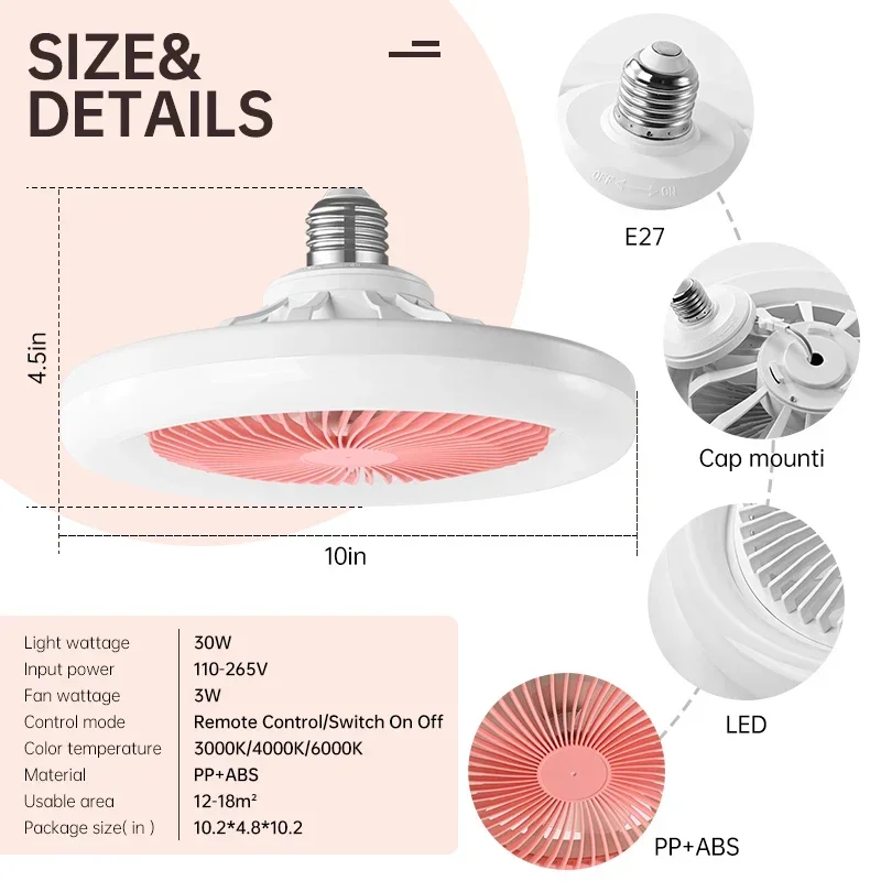 Imagem -03 - Silenciosa Ventilador de Teto Led com Controle Remoto e Iluminação Alto Brilho Inteligente Quarto Sala de Estar E27 50w