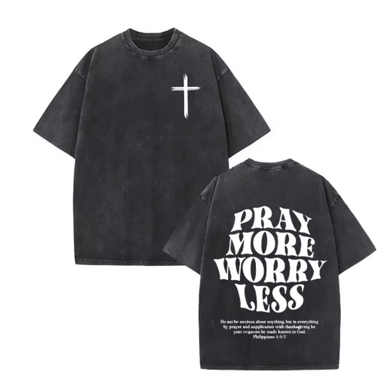 

Christian Jesus Faith Over Fear Bible Verse Washed T-shirts Men Women Fashion Vintage Oversized T Shirts Harajuku Cotton T-shirt