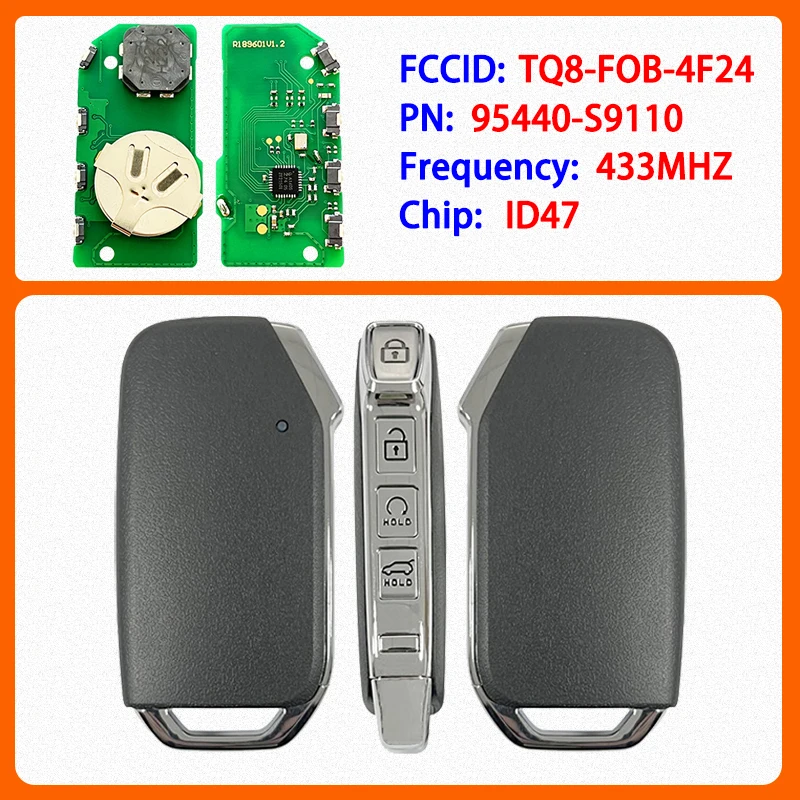 

CN051101 Aftermarket 4 Buttons Smart Key PN 95440-S9110 FCC TQ8-FOB-4F24 47 Chip 434MHz Keyless Go For Kia Telluride 2019-2022