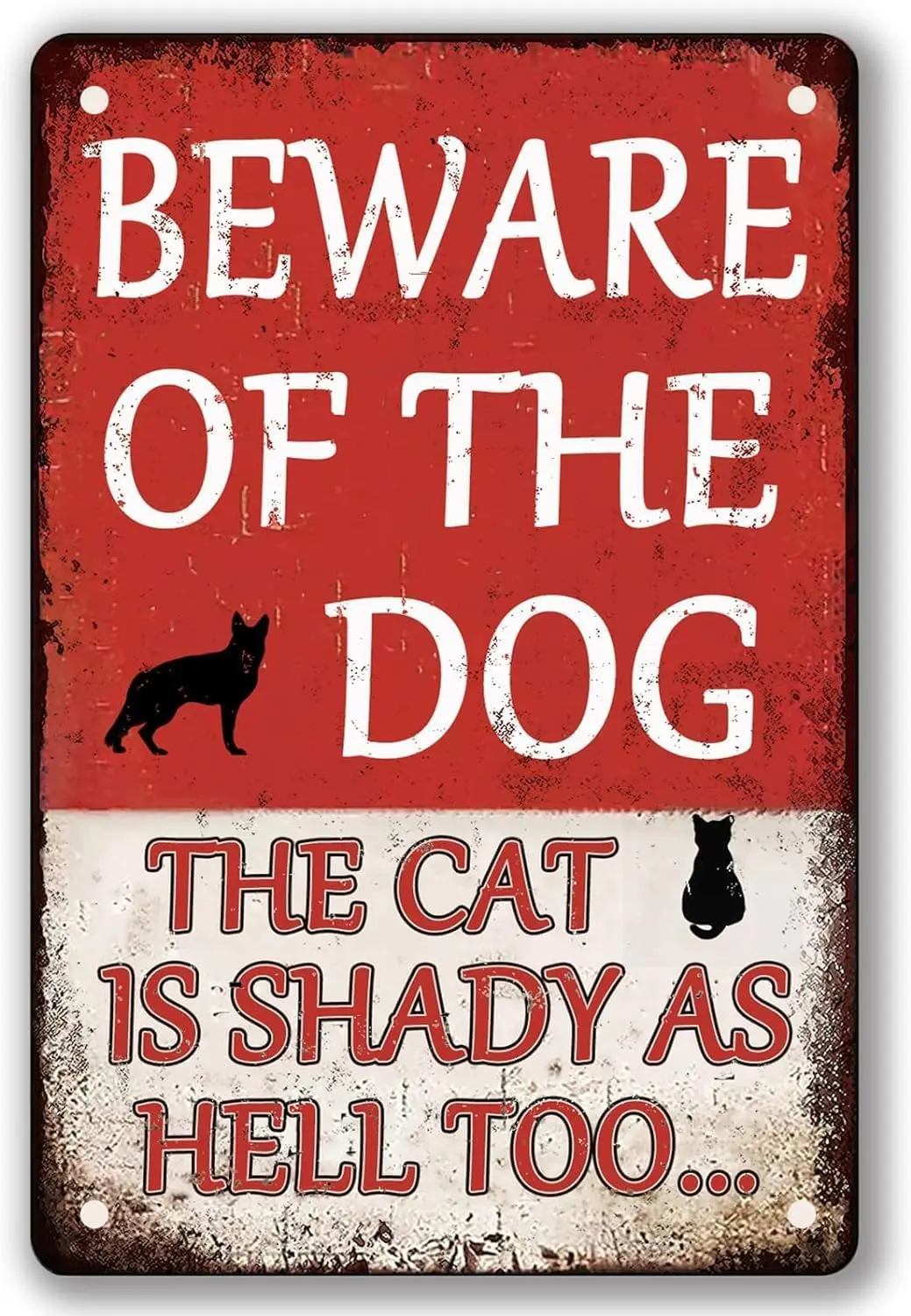 Beware Of Dog Sign Beware Of The Dog The Cat Is Shady Too Tin Sign  Dog Warning Metal Signs Dog Signs For Yard Fence Guard Dog S