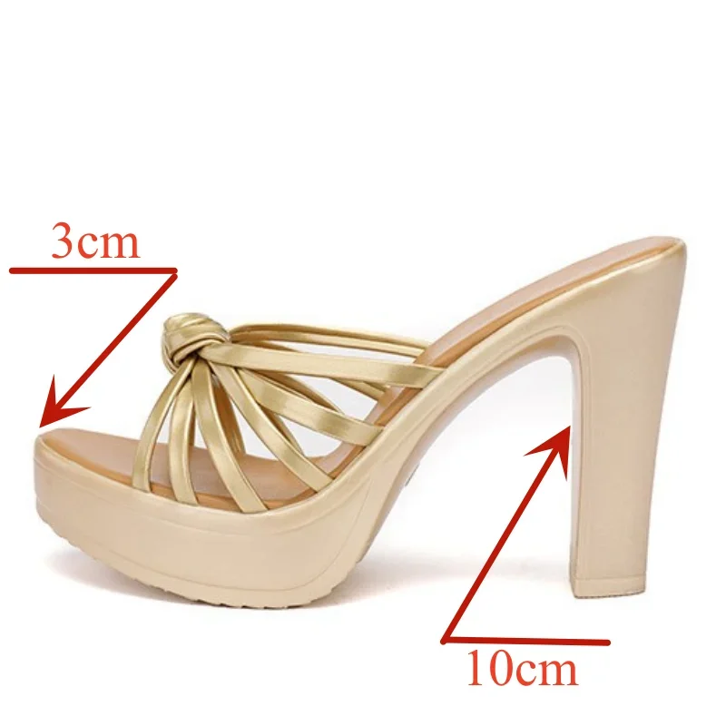 Small Size 32-43 Sexy Gold White Weding Shoes Summer Platform Slides 2024 Women\'s Block High Heels Slippers Office Party Model