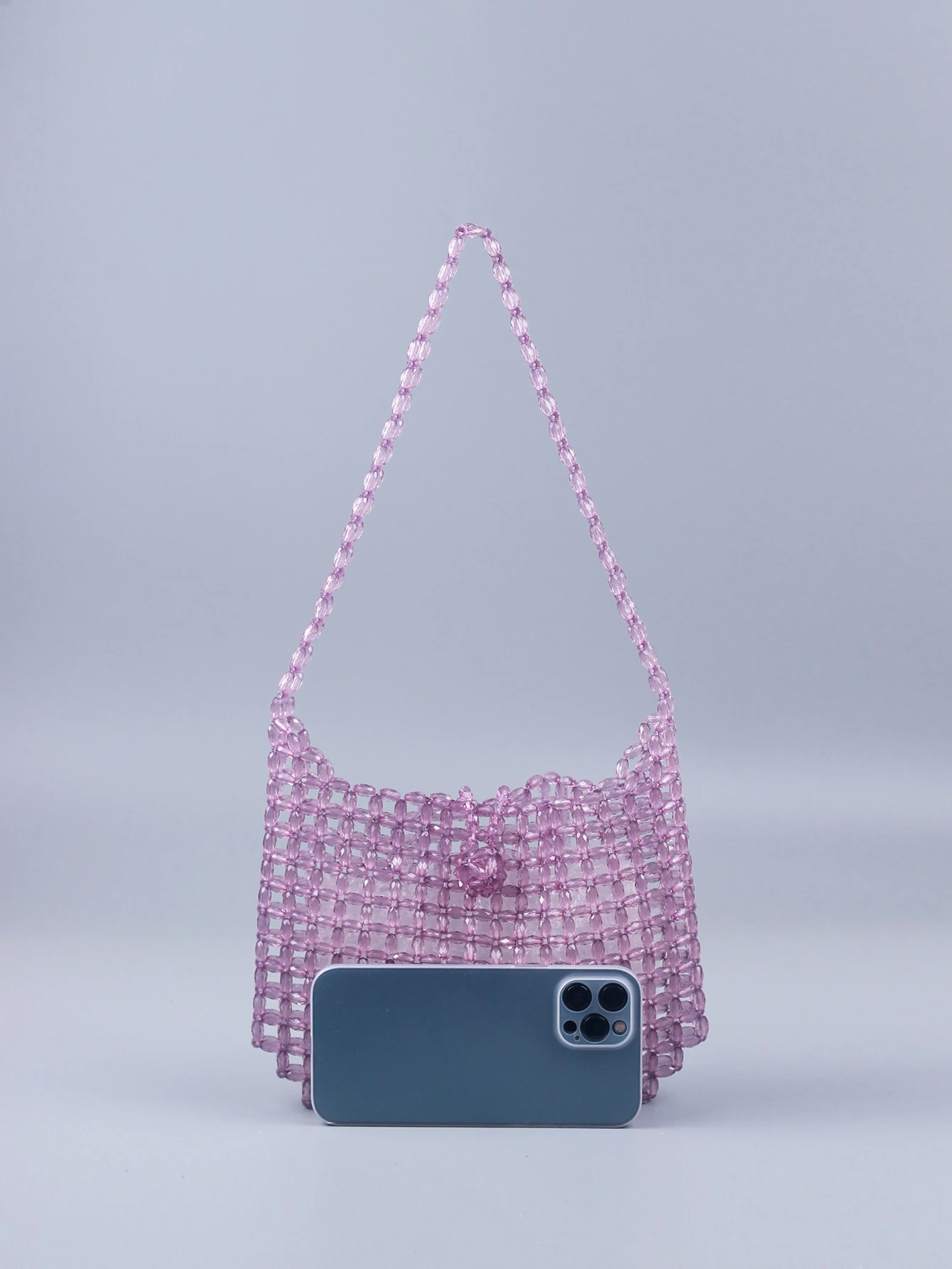 Summer Cool Feeling Handmade Knitted Cute Transparent Acrylic Jelly Beaded Handheld Shoulder Bag