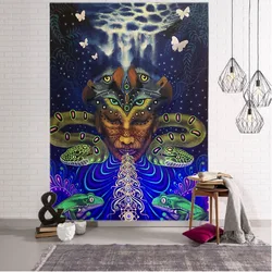 Psychedelic art tapestry plant flower eyes hippie wall decoration blanket home decoration bohemian starry sky background fabric