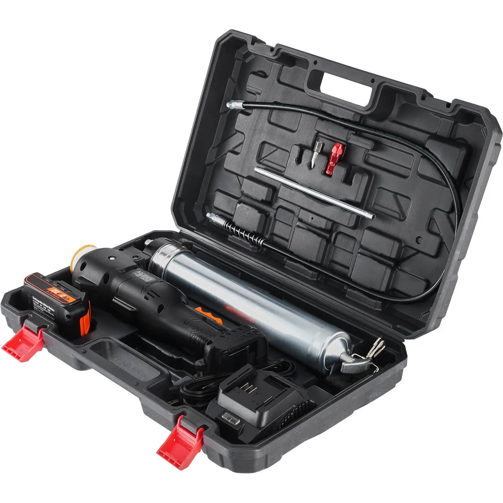 Cordless Grease Gun 20 Volt 10000 PSI 39 Inch Hose Electric High Pressure Battery Powered Professional Grease Gun Kit with Carrying Case Battery and Charger Black