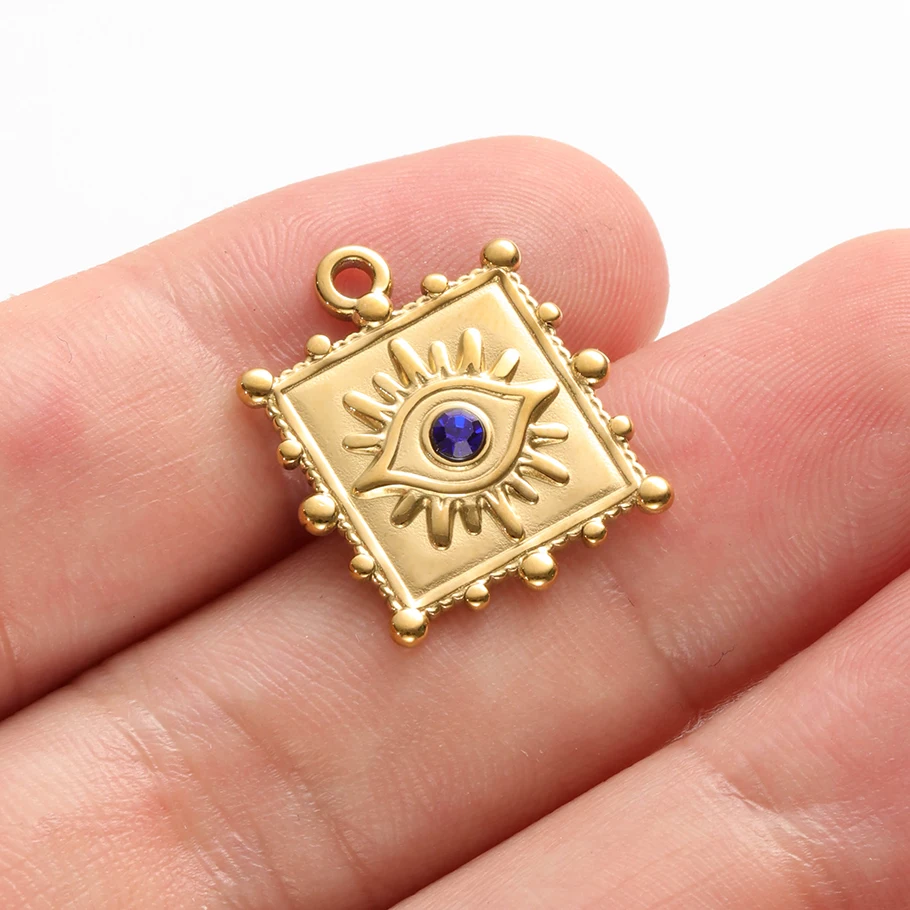 5 Stück Vintage handgefertigte blaue Öltropfen-Strass-Böser-Blick-Anhänger aus Hasama-Edelstahl mit Herz-Auge-Motiv für die Schmuckherstellung – Detail 14