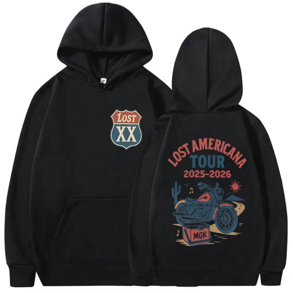 

Худи с логотипом турне MGK Lost Americana 2025-2026, модные винтажные оверсайз свитшоты в стиле Харадзюку с длинным рукавом для мужчин и женщин