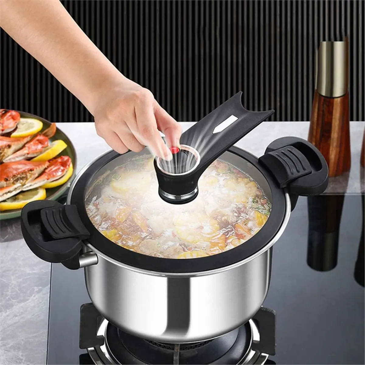 fitfit Portable Pressure Cooker Fast Cooking Stew Pot Pressure Cooker Stainless Steel Fast Cooking Multifunctional Kitchen Tool