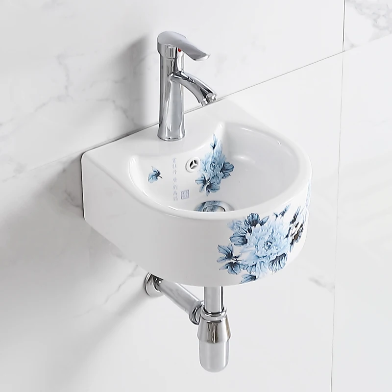 

Mini small apartment wall-mounted wash basin, bathroom wash basin, semi-circular ceramic , wash basin, balcony hanging
