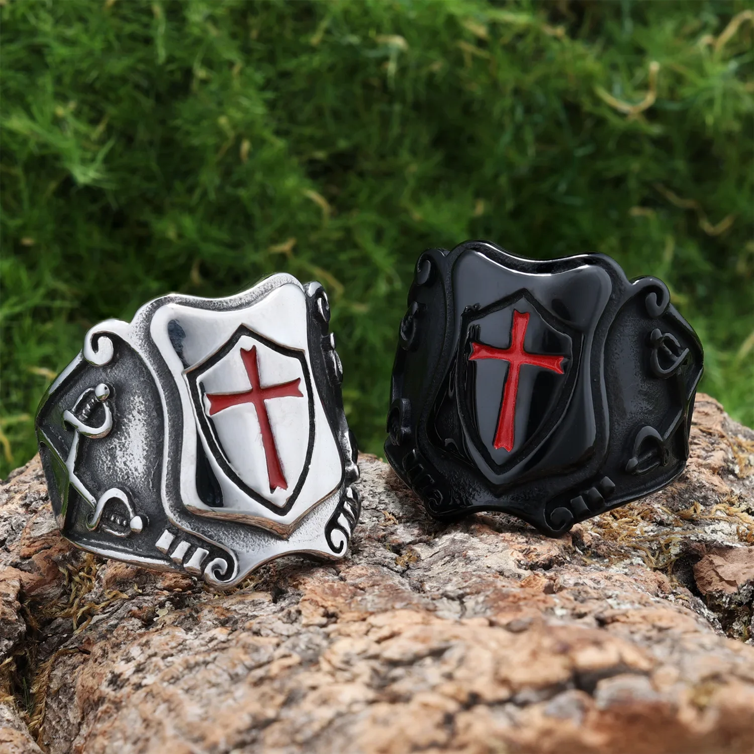 New Vintage Knights Templar Shield Cross Rings for Men Women Punk Fashion Amulet Stainless Steel Ring Charm Jewelry Dropshipping