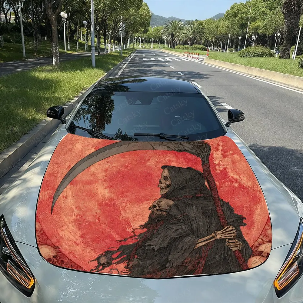 

Gothic Horror Robe Skeleton And Curved Knife Car Vinyl Wraps, Engine Hood Decals, Splash-Resistant Features, Easy To Remove, Sui