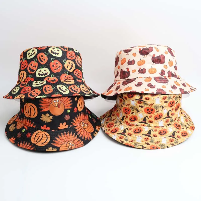 Halloween Funny Pumpkin Print Fisherman Hat Cross-border Fashion Versatile Sun Hat Amazon Basin Hat