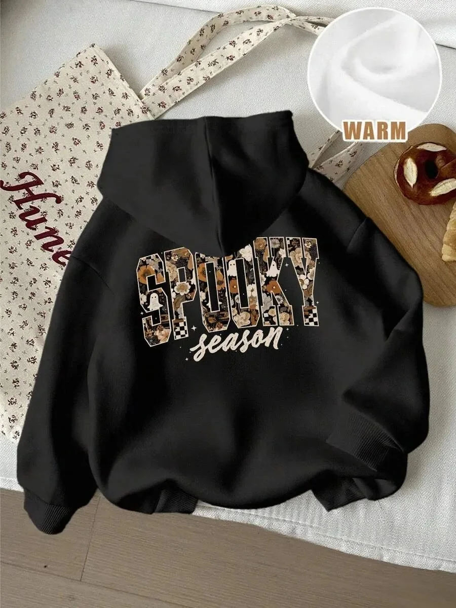 

Хэллоуин — хлопковая толстовка с капюшоном «Spooky Season», с цветочным и клетчатым узором в пределах букв во время сезона