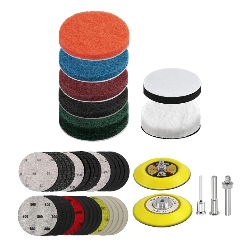 42pcs Car Headlight RestorationKit Sanding Discs Backing Pads Wool Pads Remove