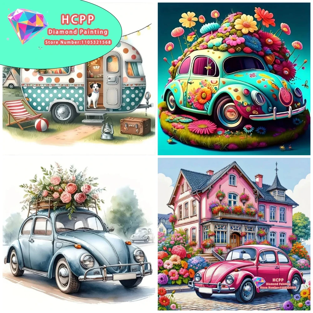 Auto-Landschaft Diamant-Malerei-Set Quadratische Runde Diamanten 5D DIY Mosaik Handgemachte Kunst Einzigartiges Exquisites Geschenk Handwerk Heimdekoration