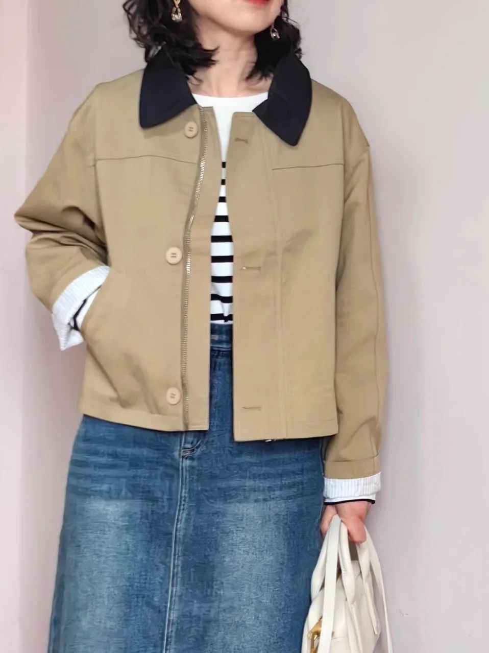 

i Spliced ort Jaet Spring Commute Sle Loose Fit Long Sve Button Closure Pure Color Корейское женское пальто Faion