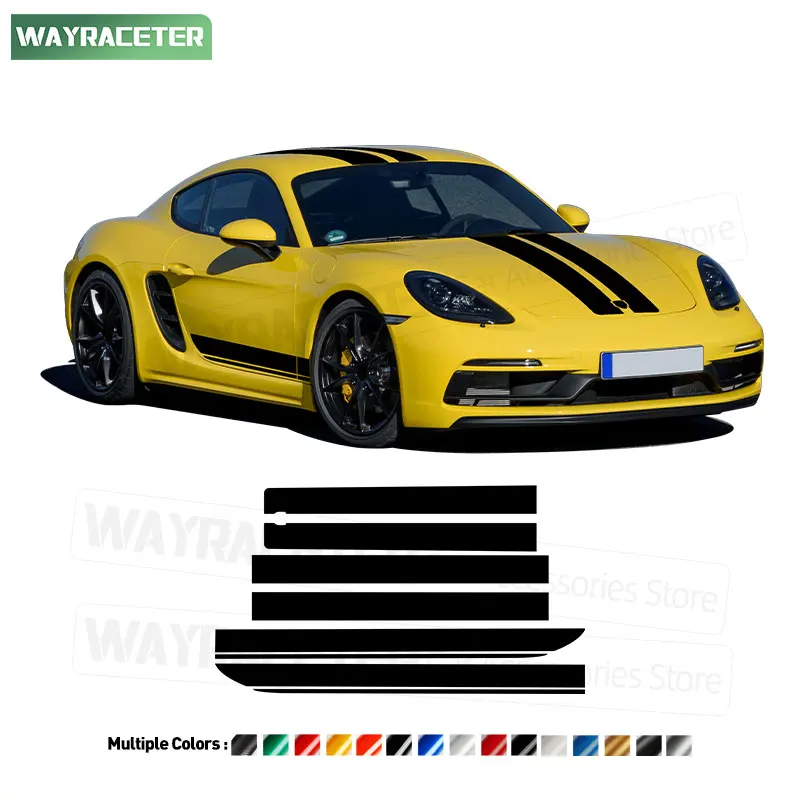 Car Engine Cover Roof Carbon Fiber Vinyl Decal Door Side Stripes Sticker For Porsche 718 Cayman 982 Boxster GT4 GTS Accessories