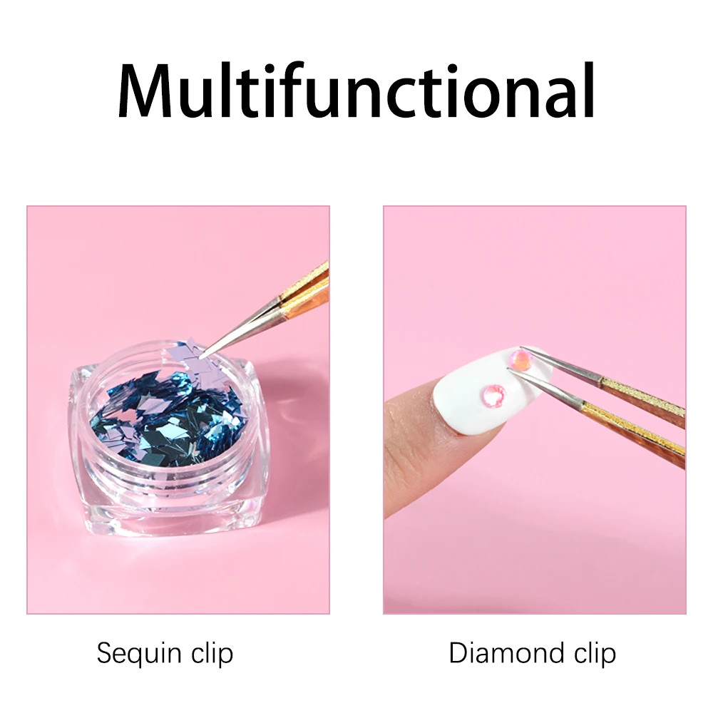 1pcs Stainless Steel Nail Tweezers Straight Curved Pick Up Tools 3D Sticker Rhinestones Sequins Nipper Manicure Nail Art Tool