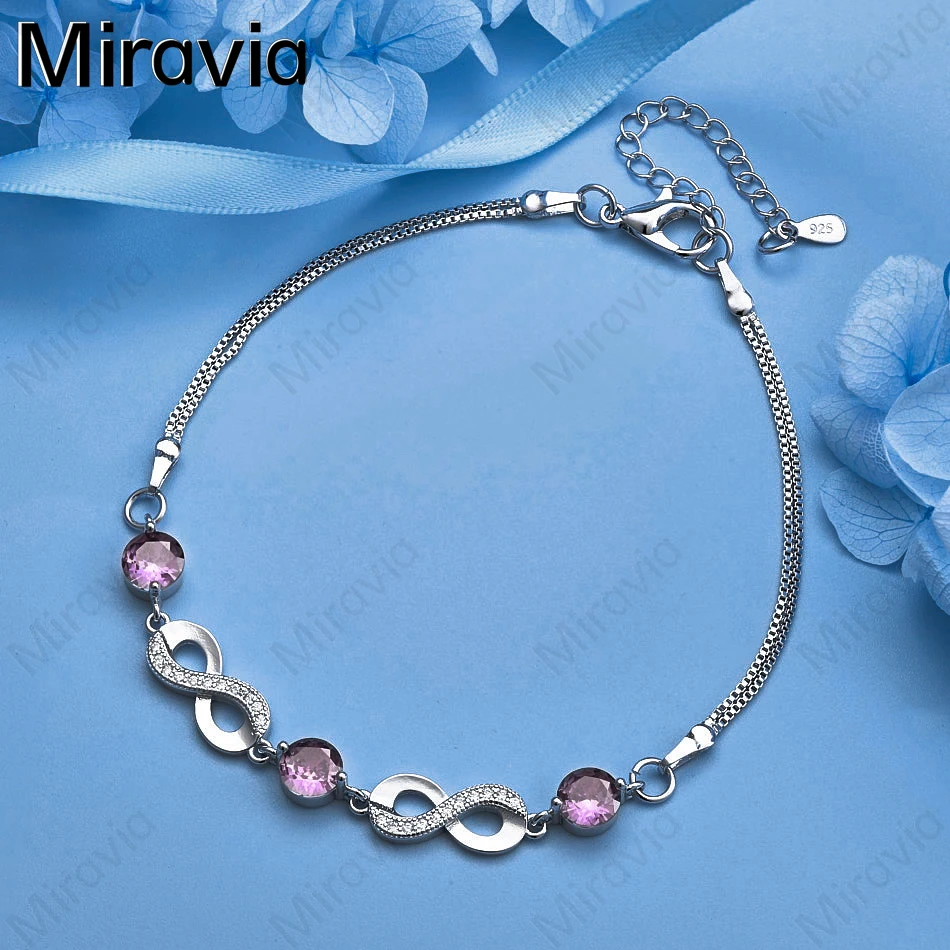 

Miravia 925 Sterling Silver 8-Shaped Ring Purple Zircon Bracelet Women'S Versatile Fashion Party Jewelry