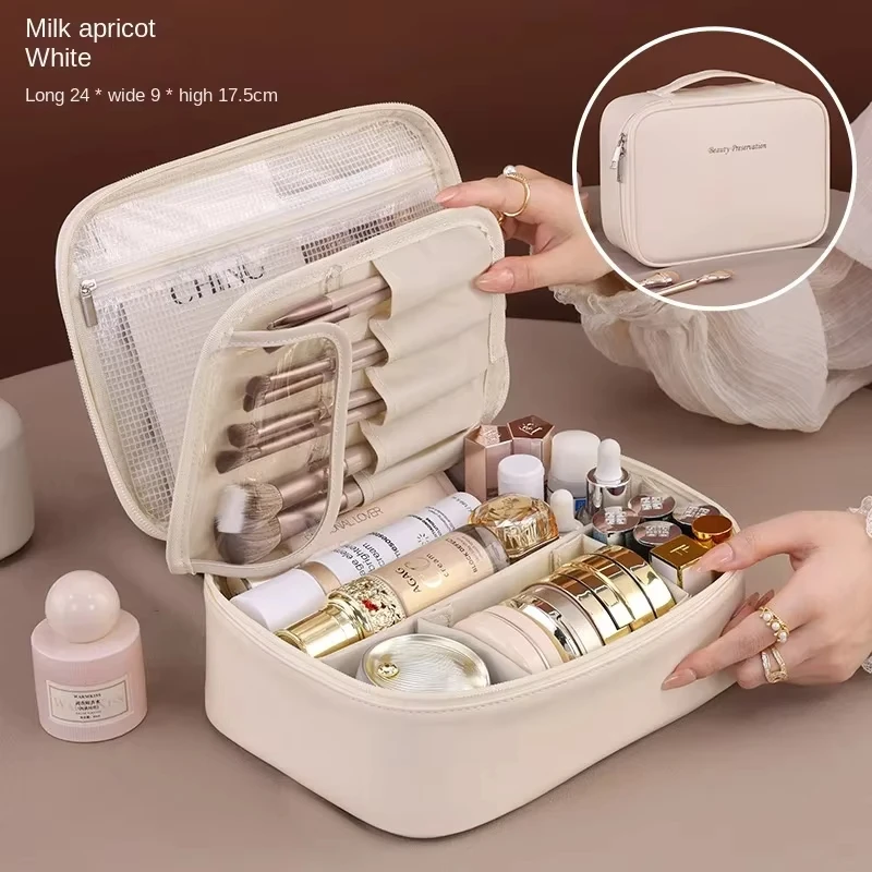 Wholesale Large Capacity PU Tote Makeup Bag for Travel Organizer Toiletry Cosmetic Storage Luxury Women Double Layer Pouch