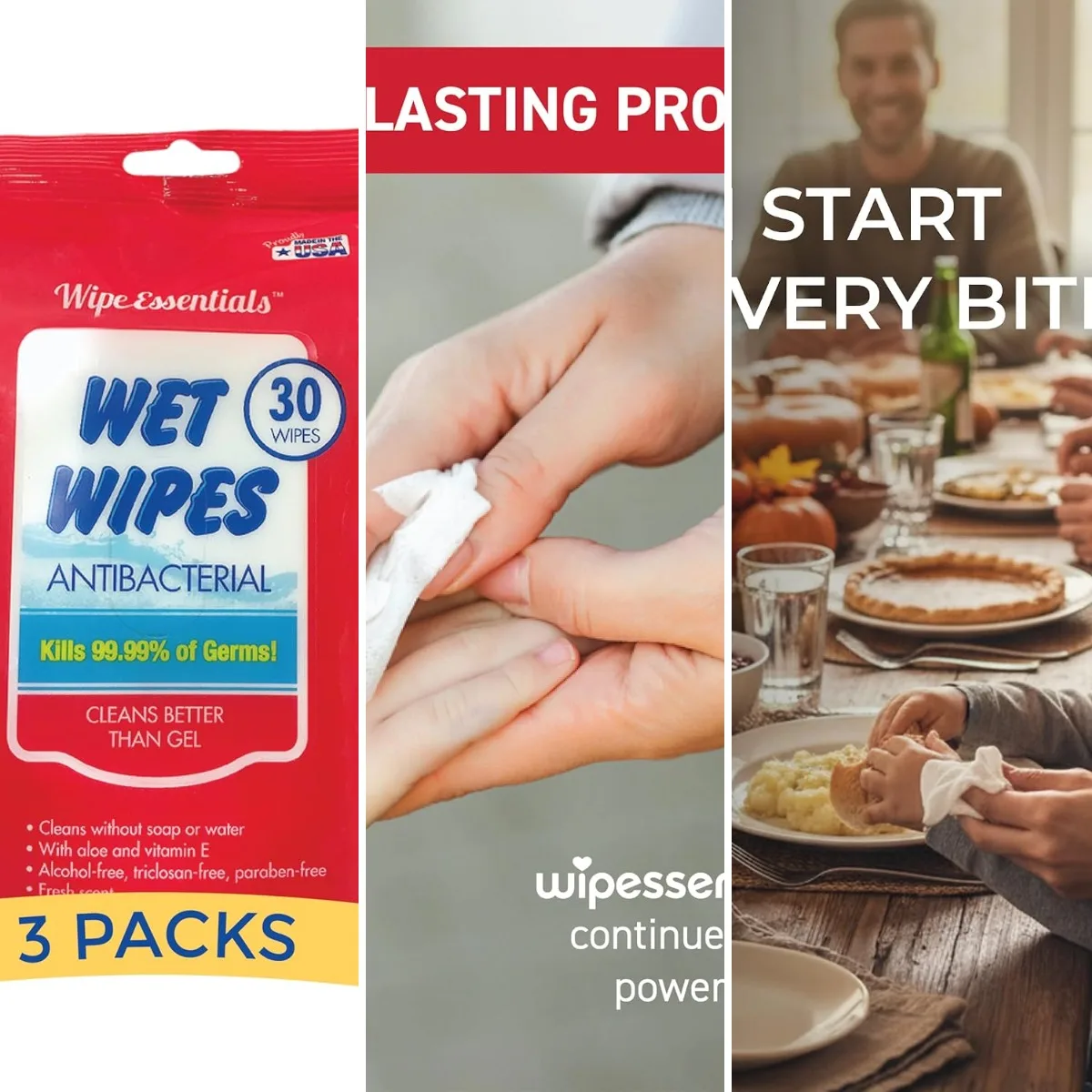 Toallitas Desinfectantes para Manos WipeEssentials para Adultos y Niños - 30 Unidades, 3 Paquetes | Toallitas Desinfectantes Hidratantes Sin Alcohol con Alo