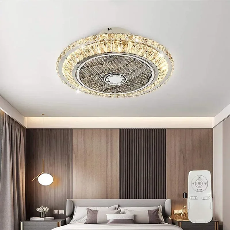 Modern Minimalist Crystal Fan Light LED Ceiling Lights Bedroom And Study Integrated Silent