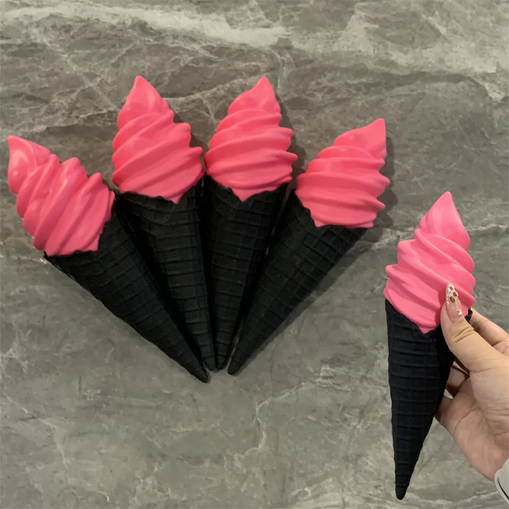 Strawberry Flavor Pink Ice Cream Soft Coconut Gray Black Cone BLACKPINK in your area Fine Gifts Hobby Food Model 22cm Plastic