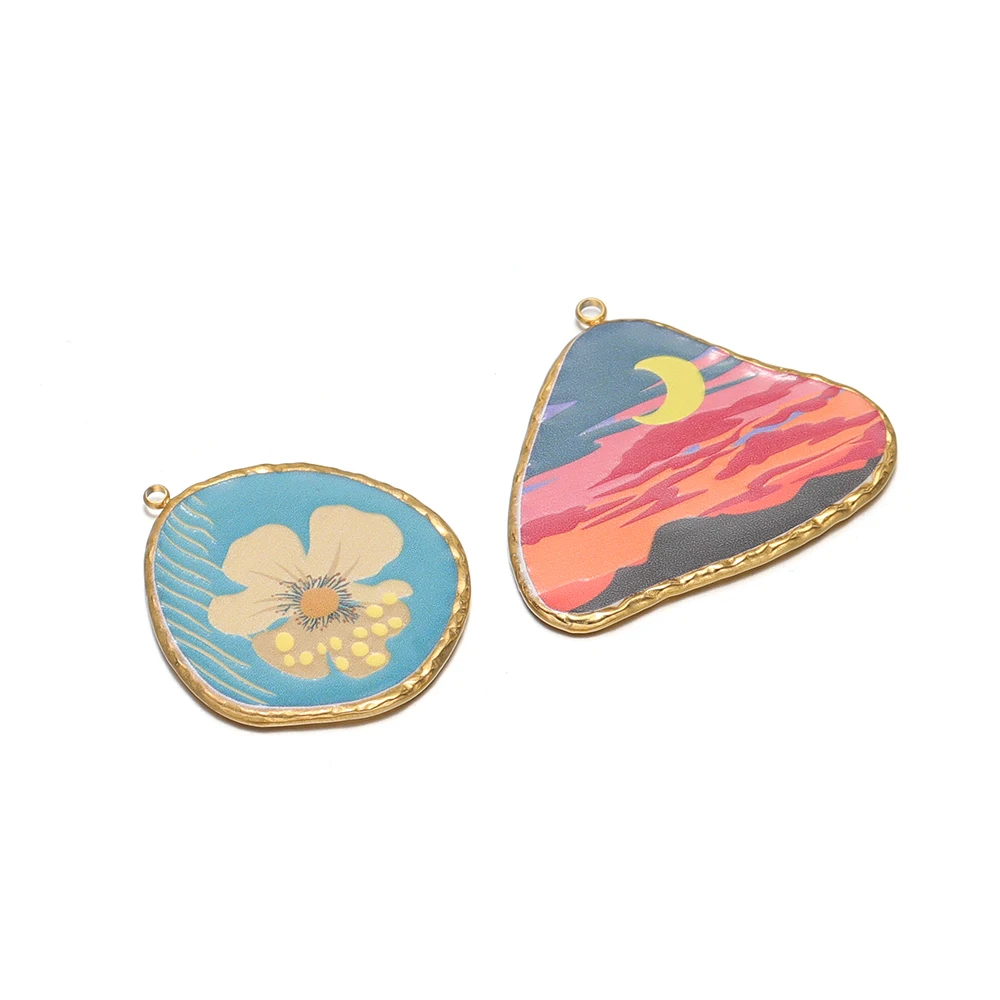 4pcs Stainless Steel Enamel Flower Sunset Pendants for Girl Necklace Charms Bracelet Making DIY Jewelry Earrings Findings Bulk