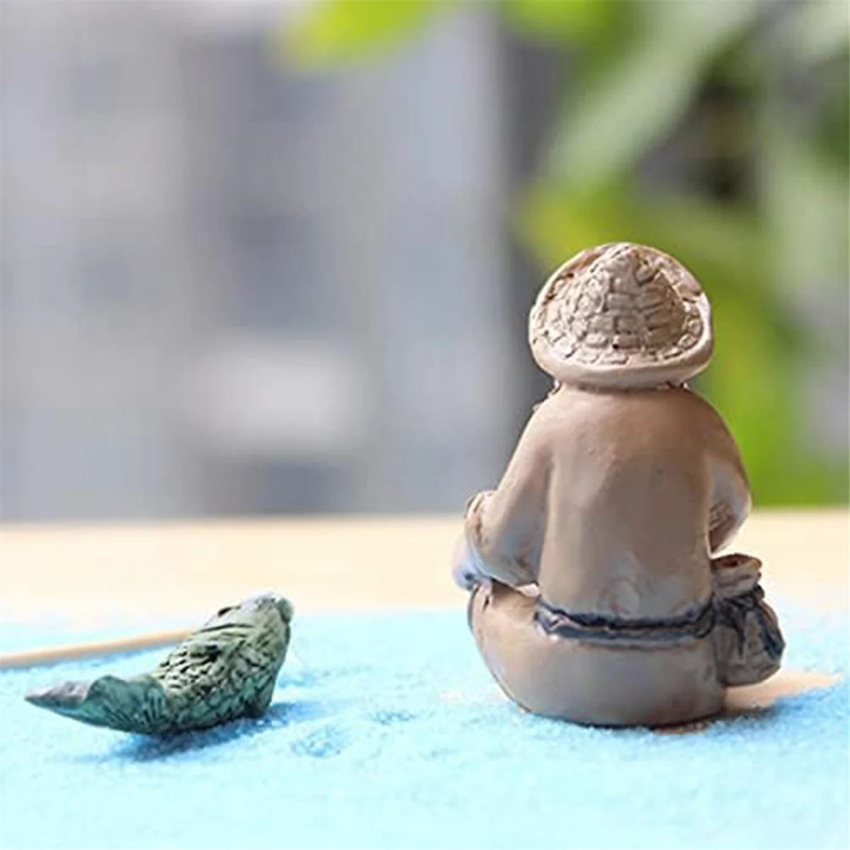 Mini Fisherman Figurines Miniature Resin Fisherman Bonsai Sculpture Vintage Mudman Sitting Fishing Statue