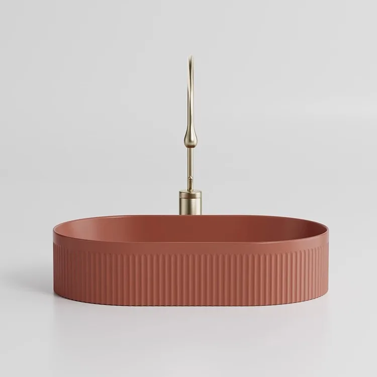 

Brick red ceramic integrated wash basin single basin European color countertop basin bathroom balcony art face