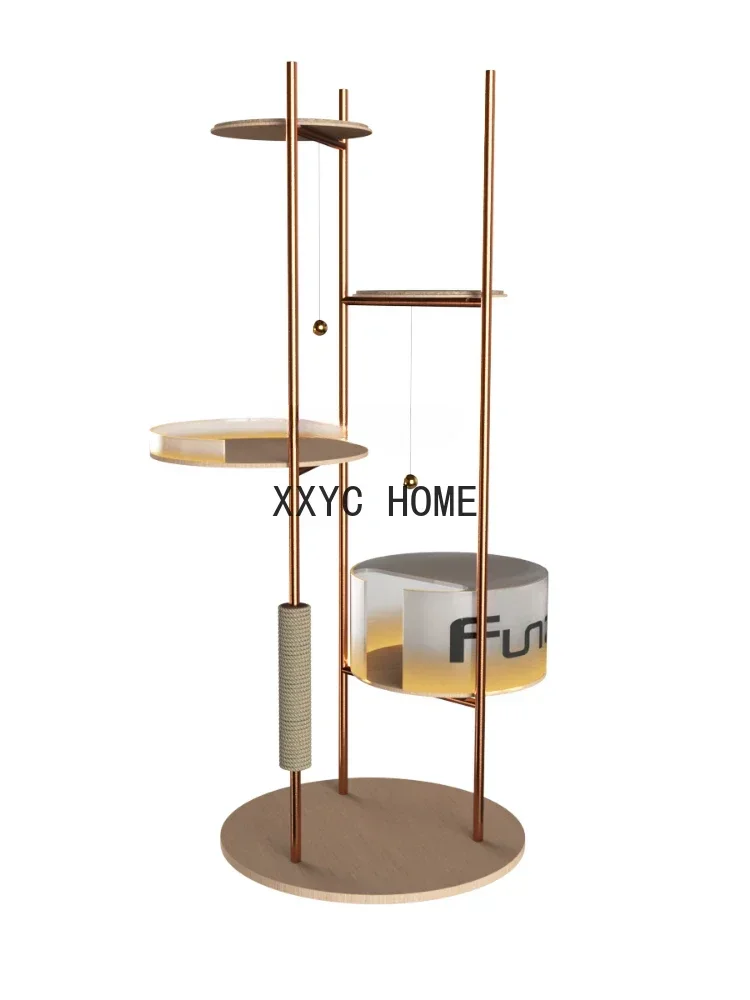 

Chamfer Large Affordable Luxury Style Brass Gold Cat Climbing Frame Chamfer Cat Tree Cat Coffee