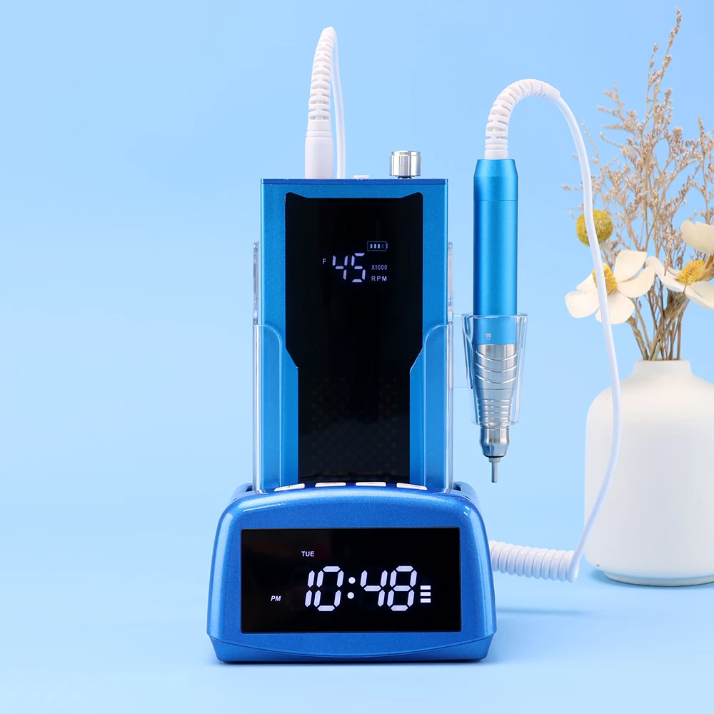 Perceuse sans fil sans balais 45K, haute vitesse, 45000 tr/min, ponceuse à ongles, perceuse électrique, fraisage avec Base de chargement d'horloge