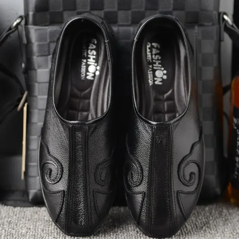 

new chinese style men casual flat old peking shoes men genuine leather comfortable antiskid shoes tai chi exercise kungfu shoes