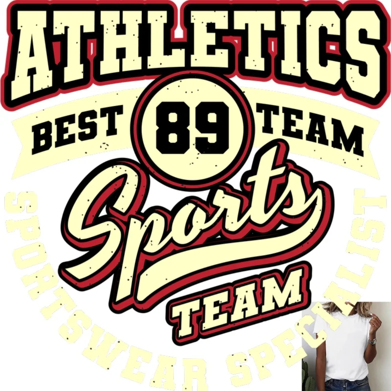 Vintage Sports Style 'ATHLETICS 89' Heat Transfer White Ink Iron - on, Suitable for T - Shirts/Canvas Bags, Versatile for