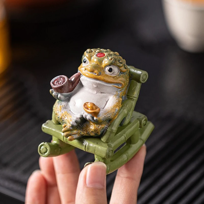 Farbwechselnde Harze, Schaukelstuhl, Frösche, Tees, Haustierskulptur für Meditationen, Teezeremonie, Geschenk, dekorative Verzierung