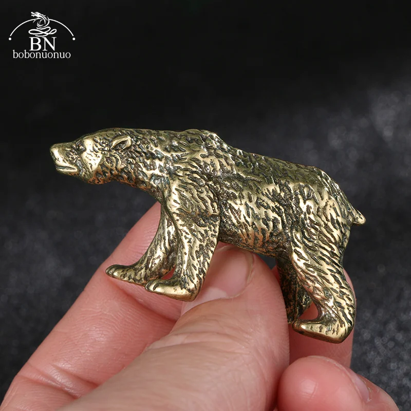 Retro Brass bear Figurine Miniature Tea Pet Animal Statue Crafts Collection Office Desk Ornament Home Decorations
