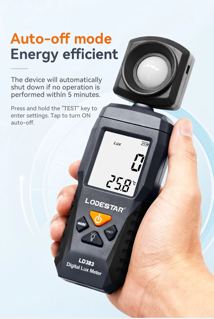 LODESTAR LD383 Light Meter Digital Illuminance Meter Handheld Ambient Temperature Measurer with Range up to 200,000 Lux Luxmeter