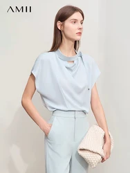 Amii Minimalism 2024 Summer New Solid Women Blouse Tie With Sleeve Loose Swing Neck Chiffon Blouses Fashion Tops Female 12422010