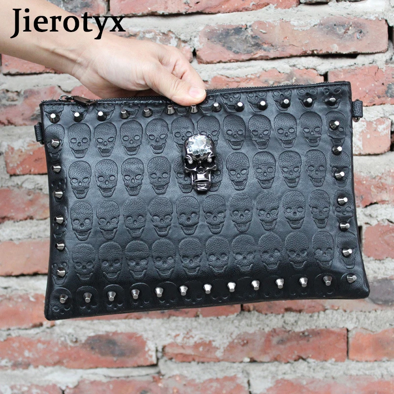 JIETOTYX Women Clutch Skull Wristlet Rivet Purse Punk Clutch Handbags Wallet with Shoulder Strap Messenger Bag Party Phone Bag