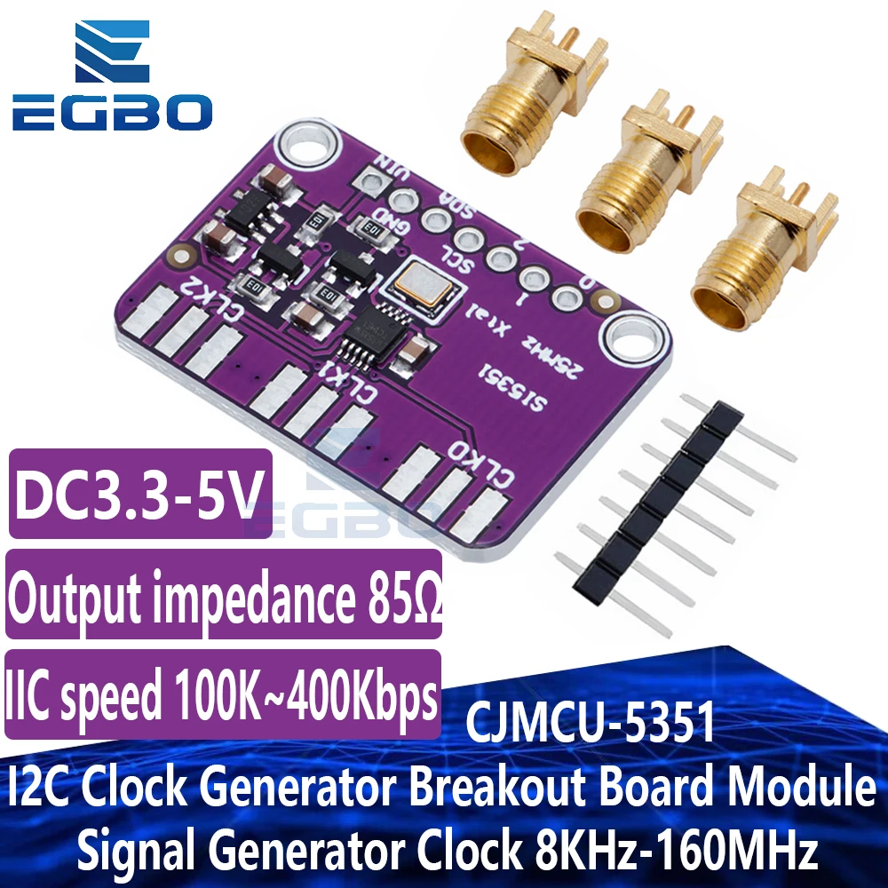 EGBO   DC 3V-5V CJMCU-5351 Si5351A Si5351 I2C Clock Generator Breakout Board Module Signal Generator Clock 8KHz-160MHz