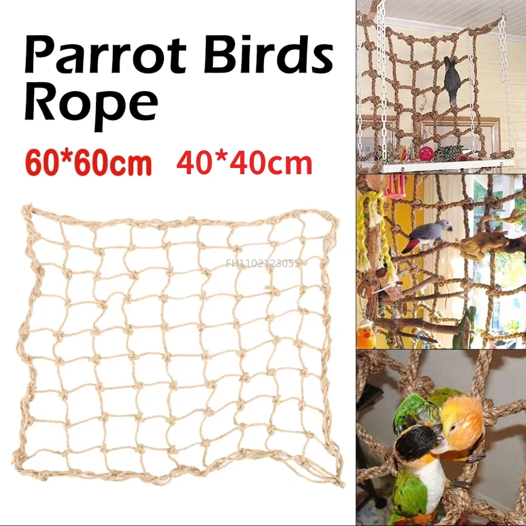 40/60cm Parrot Climbing Net Bird Toy Swing Rope Net Bird Stand Net Hammock with Hook Bird Hanging Climbing Chewing Biting Toys