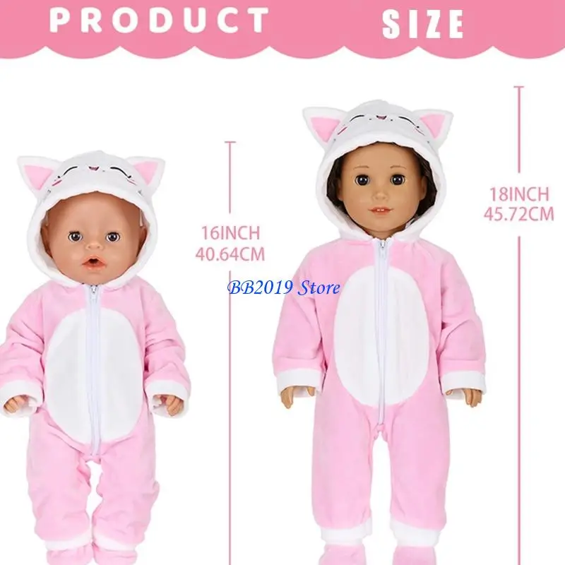 Q0KB Set abiti da cartone animato in peluche invernale per bambole da ragazza da 18 pollici, vestiti morbidi e caldi, tema