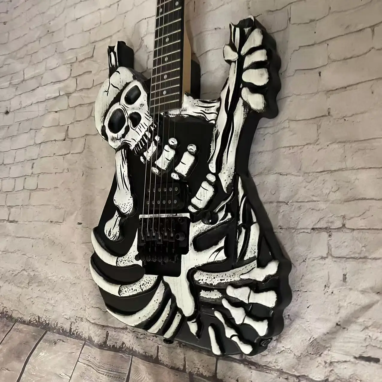 Electric Guitar 6-Chord Skeleton Carving Edition, Black Body, In Stock