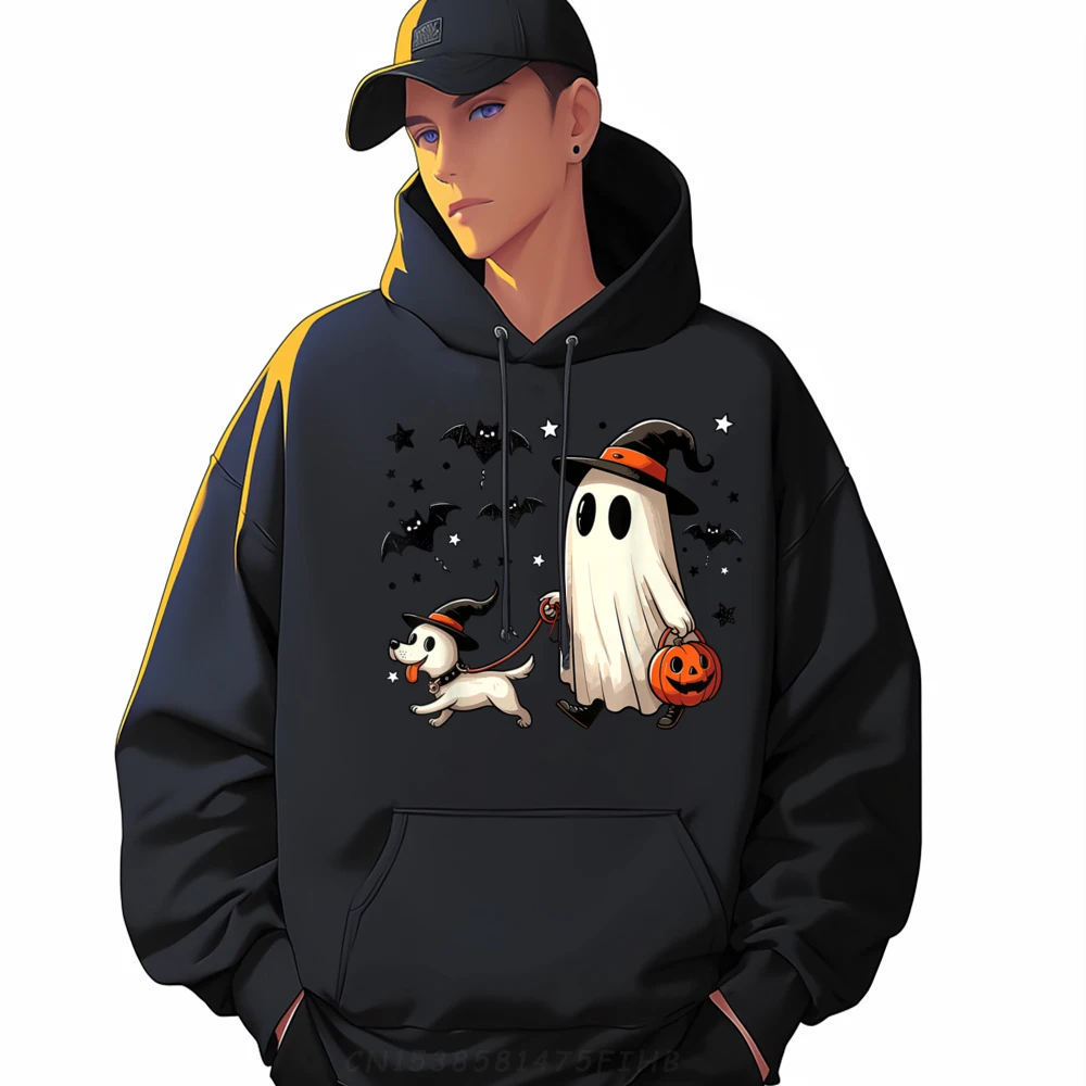 

Funny Ghost Walking Dog Spooky Halloween Coquette Luxury Hoodies Men High Quality Custom Hoodies Plus Size Happy New Years