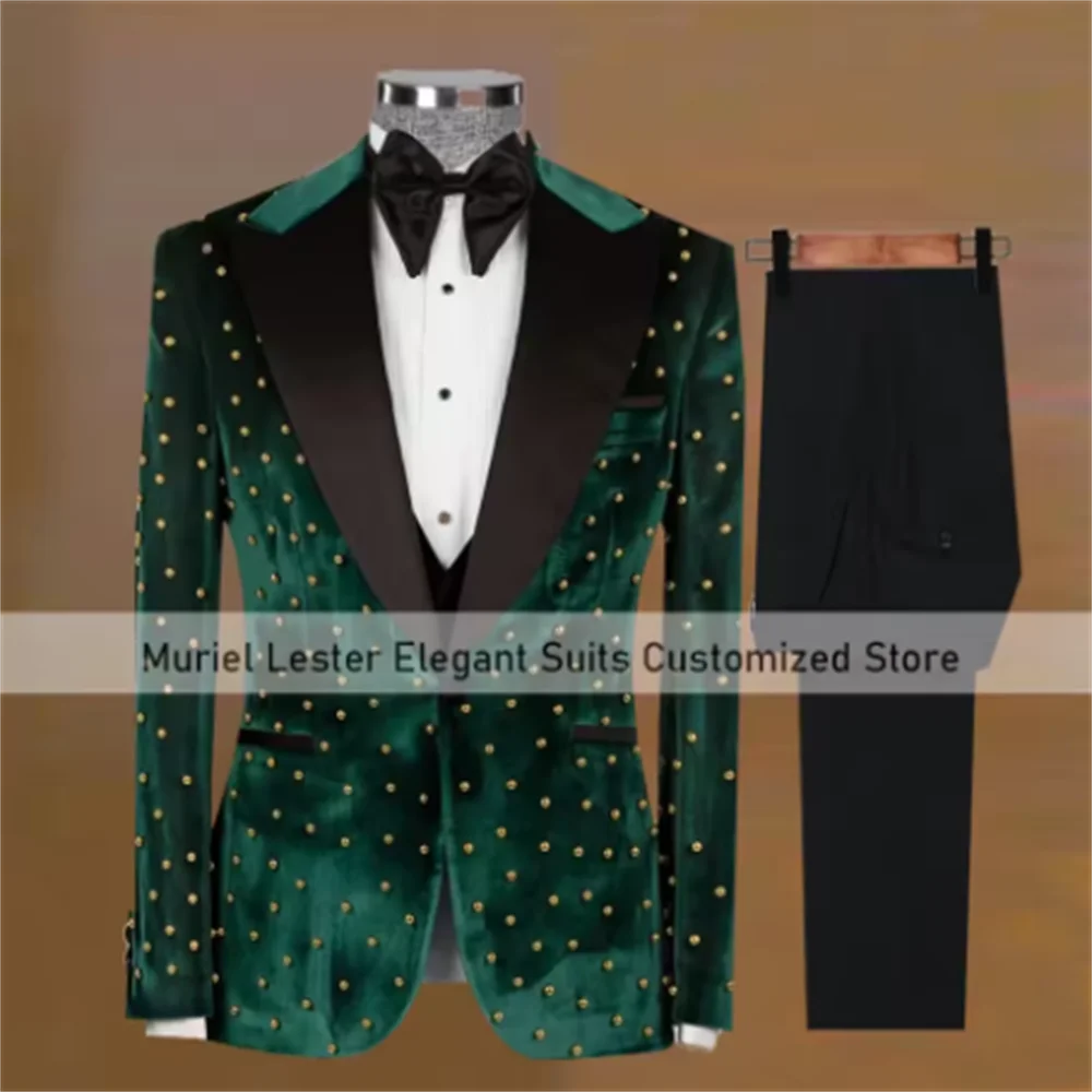 

Elegant Pearls Suits for Malr 2 Pieces Jacquard Tuxedos Men Suit Wedding Slim Fit Customized Blazers Pants trajes para hombre