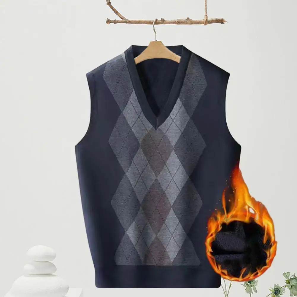 

Men Sweater Vest Men's Rhombus Print V-neck Sweater Vest Warm Stylish Sleeveless Knitted Pullover for Fall Winter for Spring