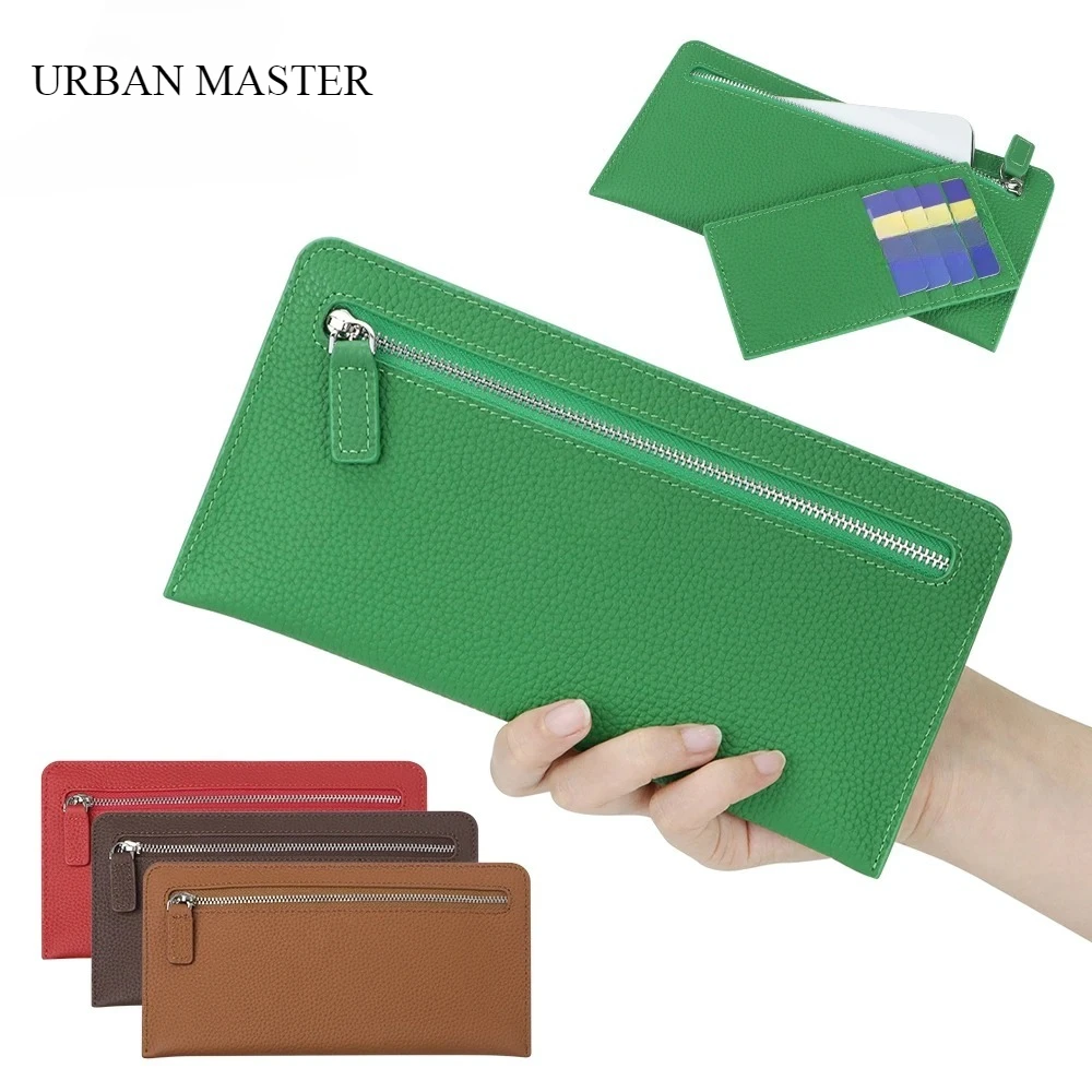

Women's Leather Wallets Ultrathin Long magsafe Bags Leather Card Holder Zipper Storage Genuine Fashion Phone Coin Purse Feminina